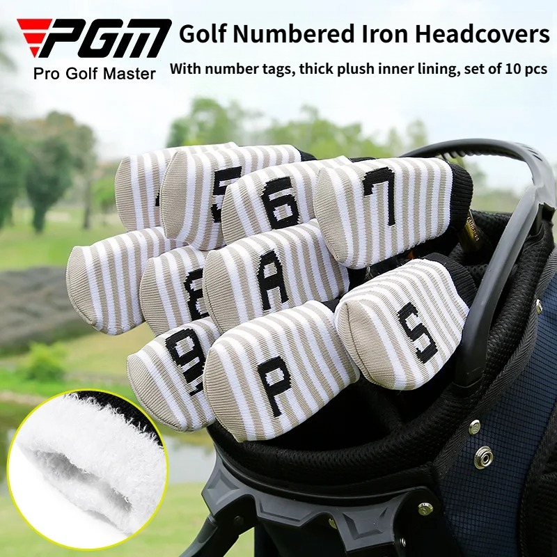 Golf Equipment Nearby - PGM ニットゴルフアイアンヘッドカバー 10個入り 厚手のプラッシュアイアンクラブヘッドカバー 数字タグ付き 男女兼用ゴルフ保護キャップ