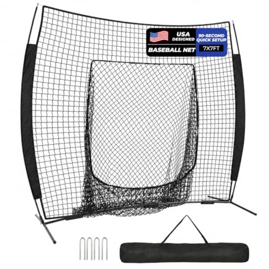 7 x 7フィートの野球ネット、野球ソフトボール練習用バッテ - Practice Net Hitting のレビューと価格